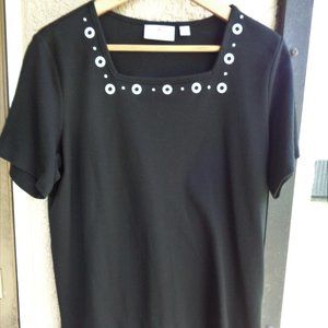 Quacker Factory Set of 2 Short Sleeve Square Neck Tops size M black/red